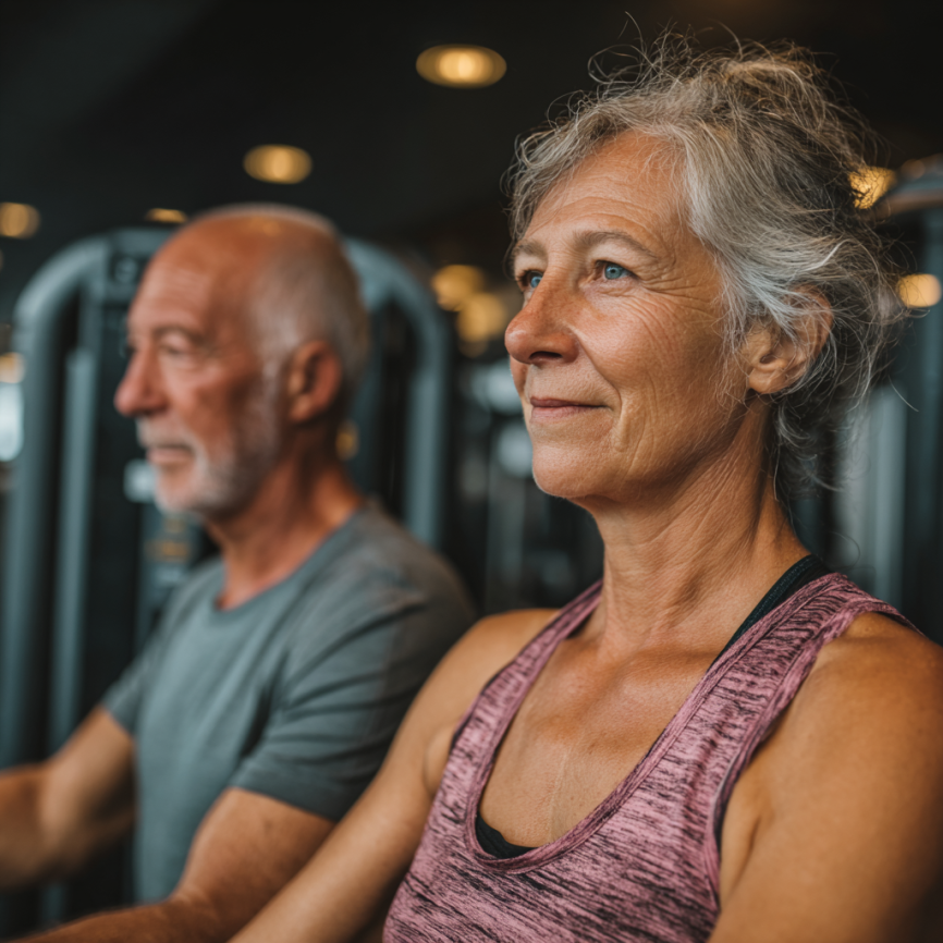 Активні люди старшого віку займаються фітнесом